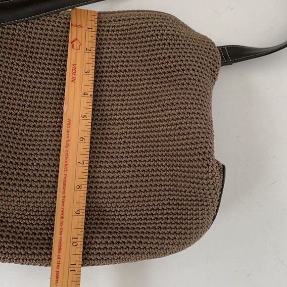 The Sak Elliot Lucca Light Brown Crochet Mesh Leather Trim Shoulder Bag - Picture 8 of 9